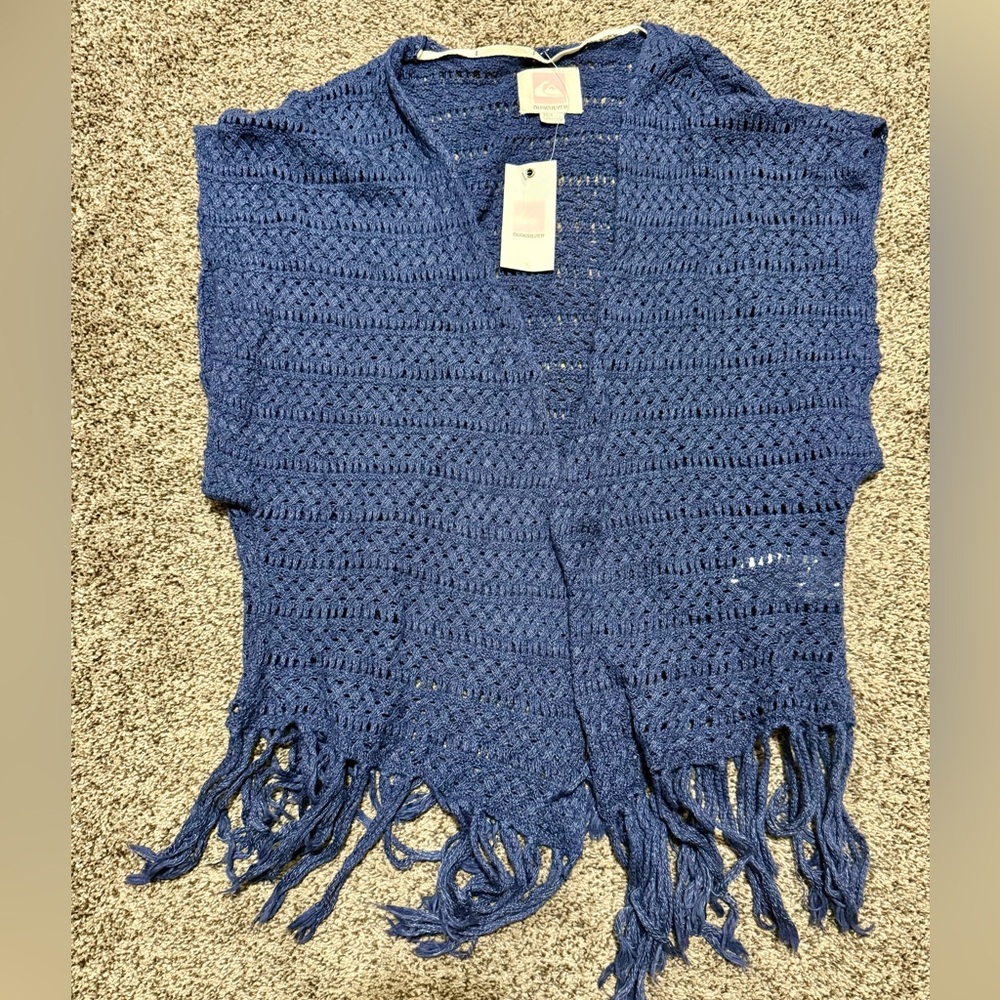 Quiksilver Women Navy Blue Beach House Sweater Crochet Poncho Cover-Up XS/Small